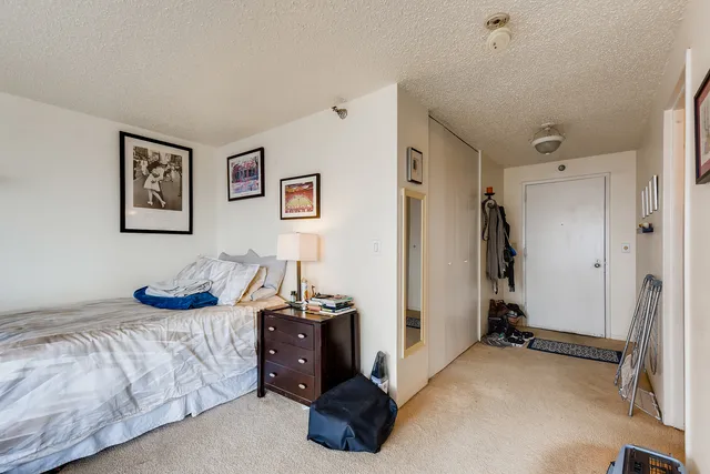 a bedroom with bed and a couch