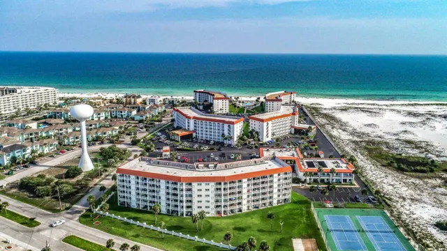 a view of building with ocean view
