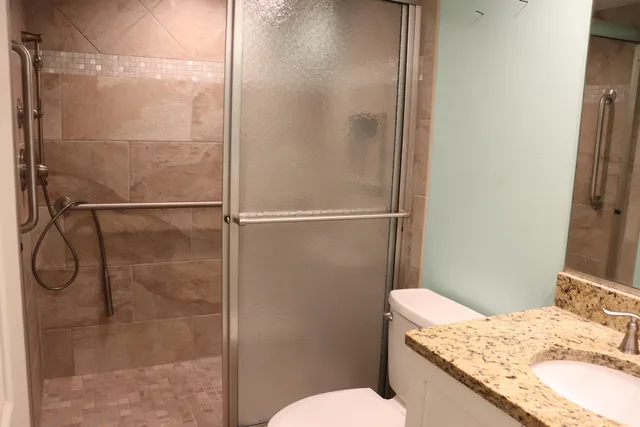 a bathroom with a window