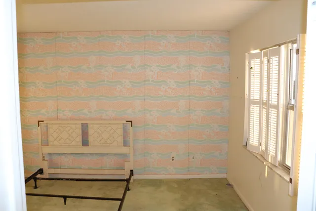 a view of a room with racks on the wall