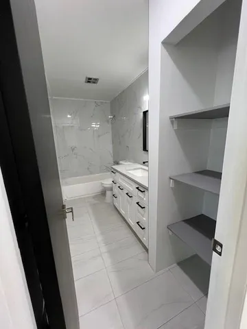 a bathroom with a bathtub