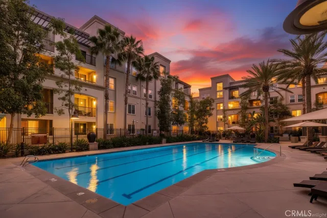 a view of a building with a swimming pool