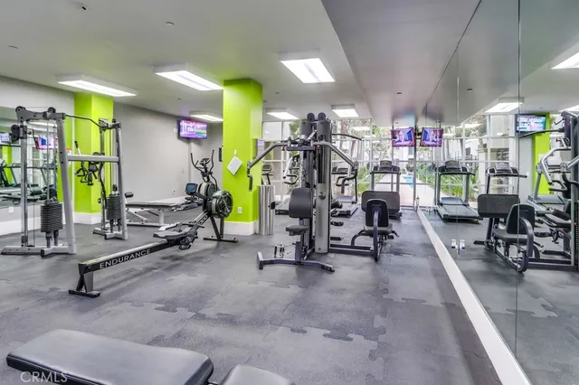 a view of a room with gym equipment