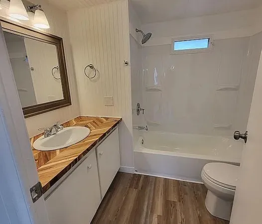 a bathroom with a sink a toilet and mirror