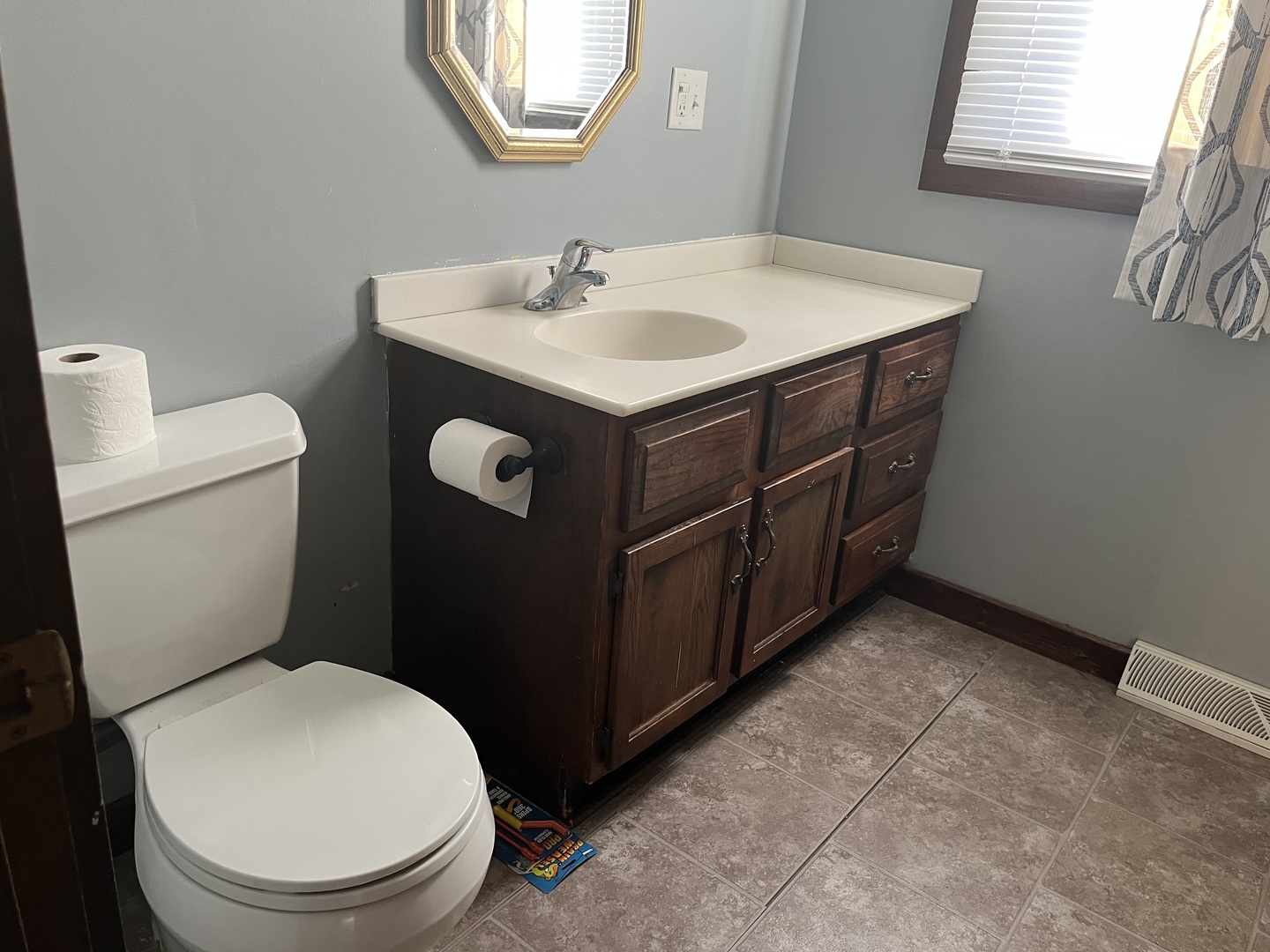 112 Chicago Road, Unit 1 Oswego, IL 60543 - Photo 10 of 29 a bathroom with a toilet sink and mirror