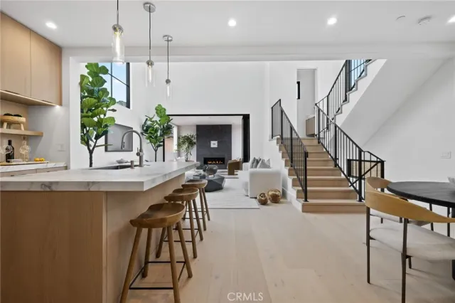 a view of a living room and dining room