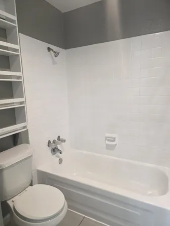 a bathroom with a toilet and a bathtub