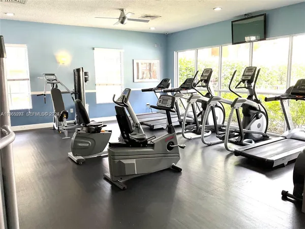 a view of a room with gym equipment