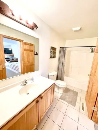 a bathroom with a sink a mirror and a shower