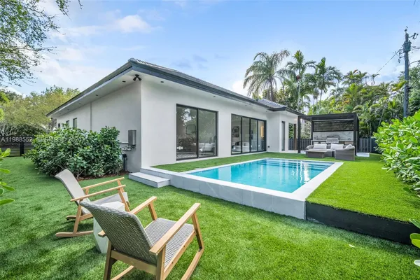 a view of a backyard with a garden