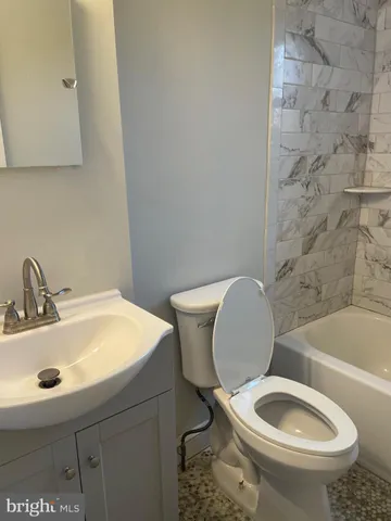 a bathroom with a sink a toilet and bathtub