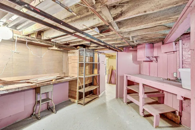 a view of a room with shelves