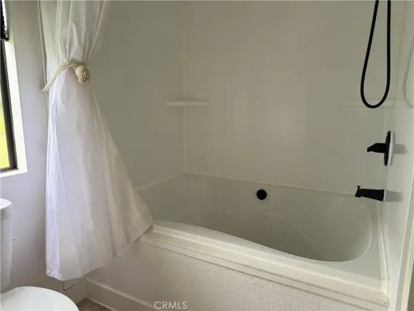 a bathroom with a shower and a toilet