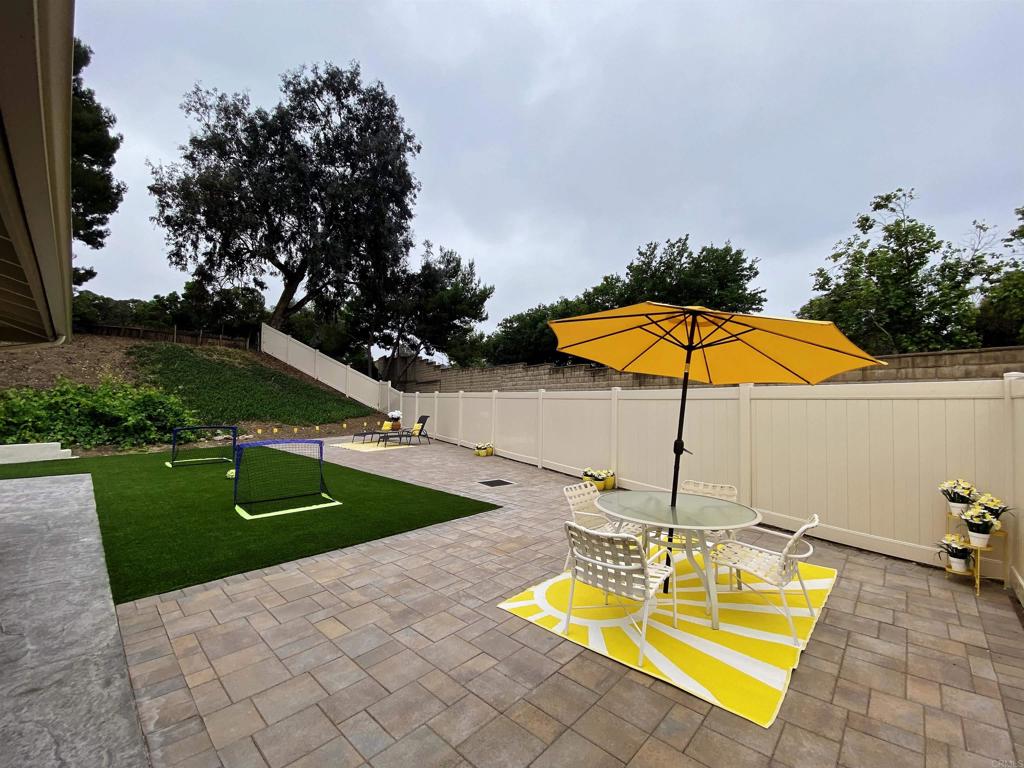 12401 Metate Lane Poway, CA 92064 - Photo 28 of 42 a view of a backyard with a table and chairs under an umbrella