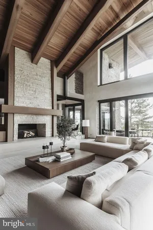 a living room with a fireplace