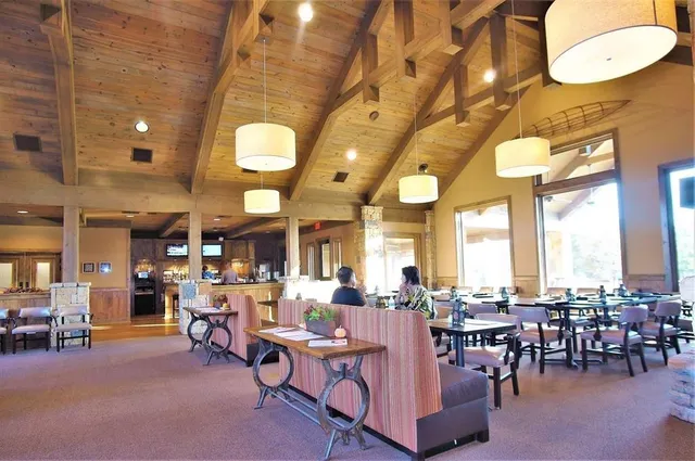 a view of a garden with houses