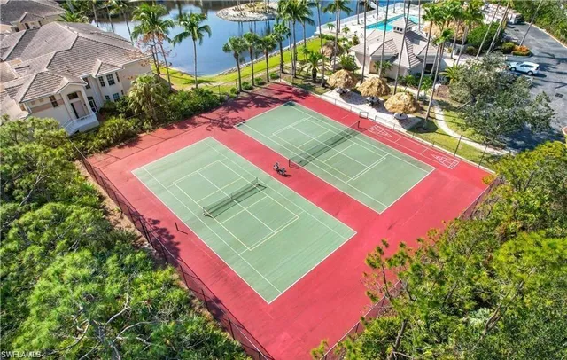 an aerial view of a tennis space