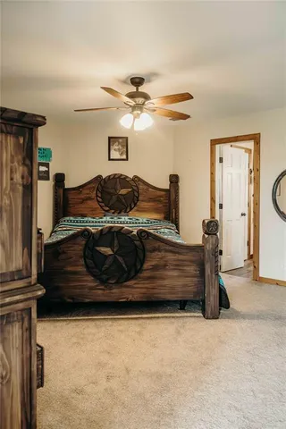 a room with a ceiling fan