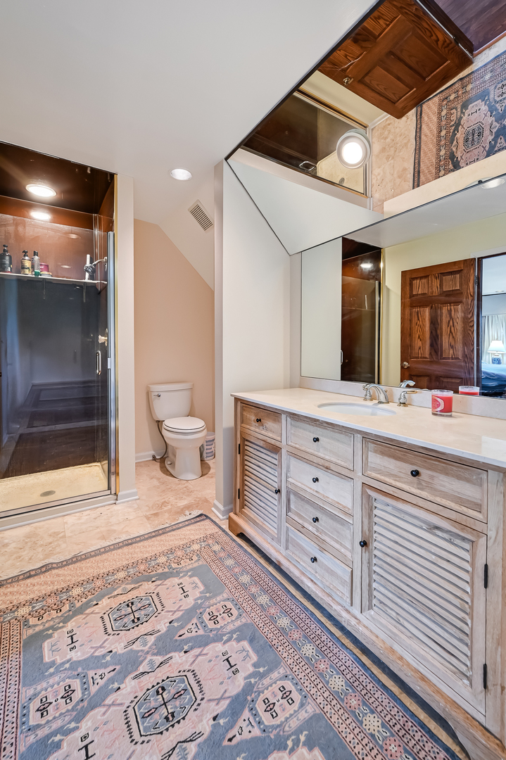 803 Merry Lane Oak Brook, IL 60523 - Photo 20 of 39 a spacious bathroom with a toilet sink and mirror