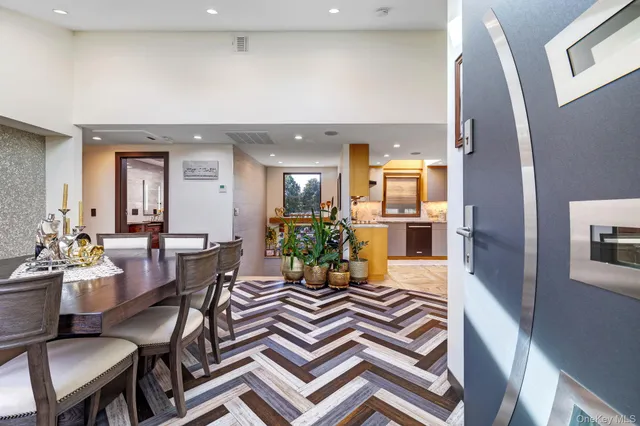 a dining room with furniture