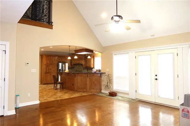 a view of a livingroom with furniture and a fireplace
