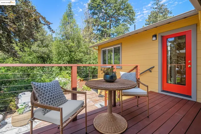 a view of a chairs and table in the patio