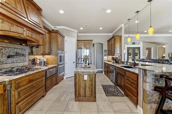a kitchen with lots of counter top space