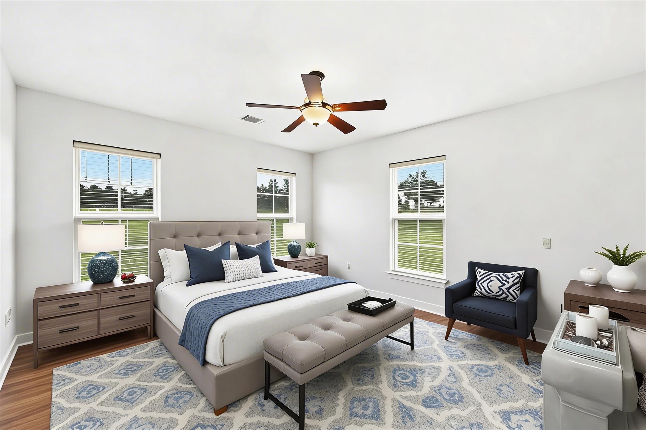 140 Winchester Road Bastrop, TX 78602 - Photo 25 of 35 Bedroom with wood finished floors and ceiling fan