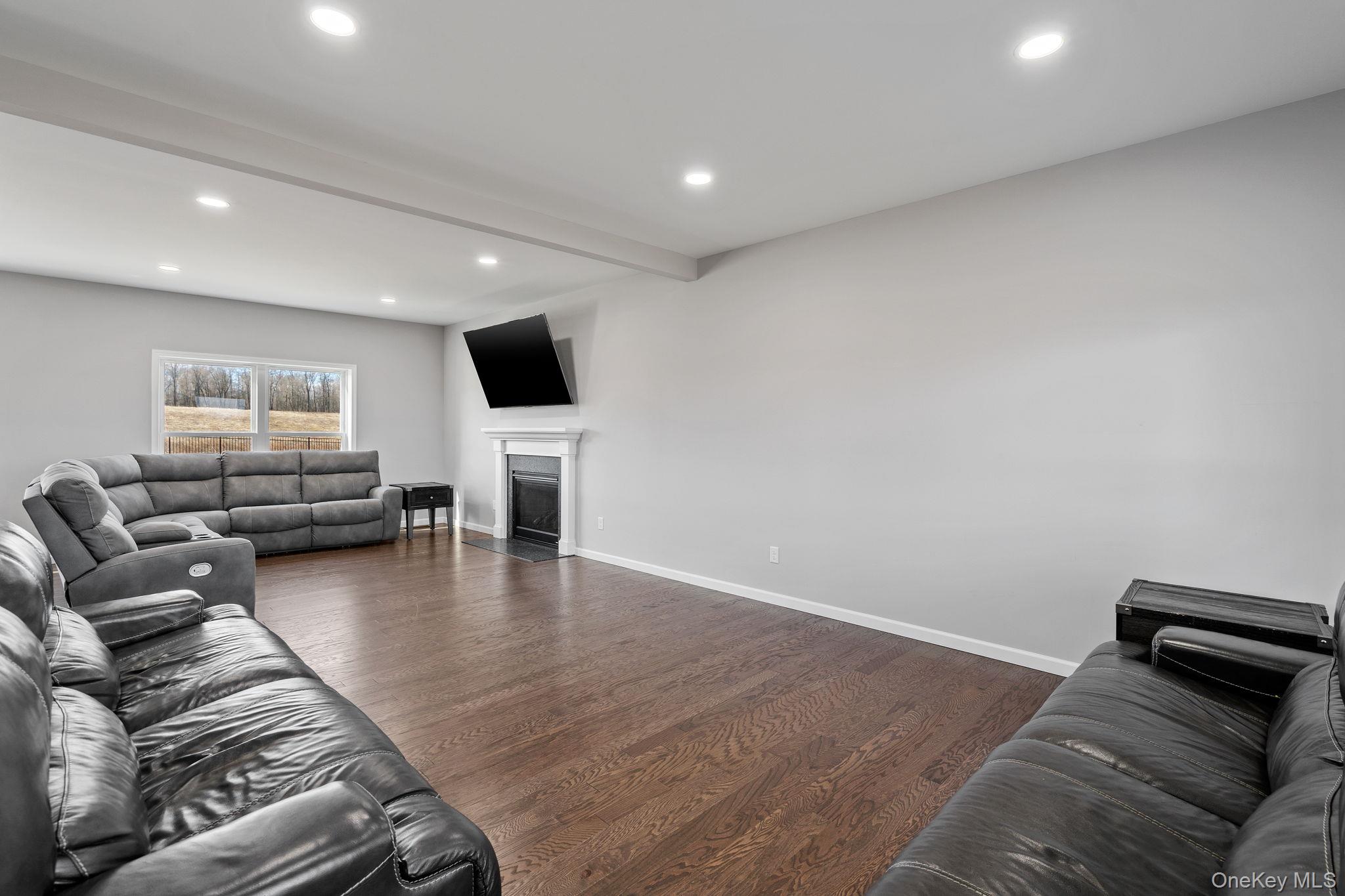10 Harrier Ridge Drive Wallkill, NY 12589 - Photo 17 of 46 Living room with recessed lighting, dark wood-type flooring, and a fireplace with flush hearth