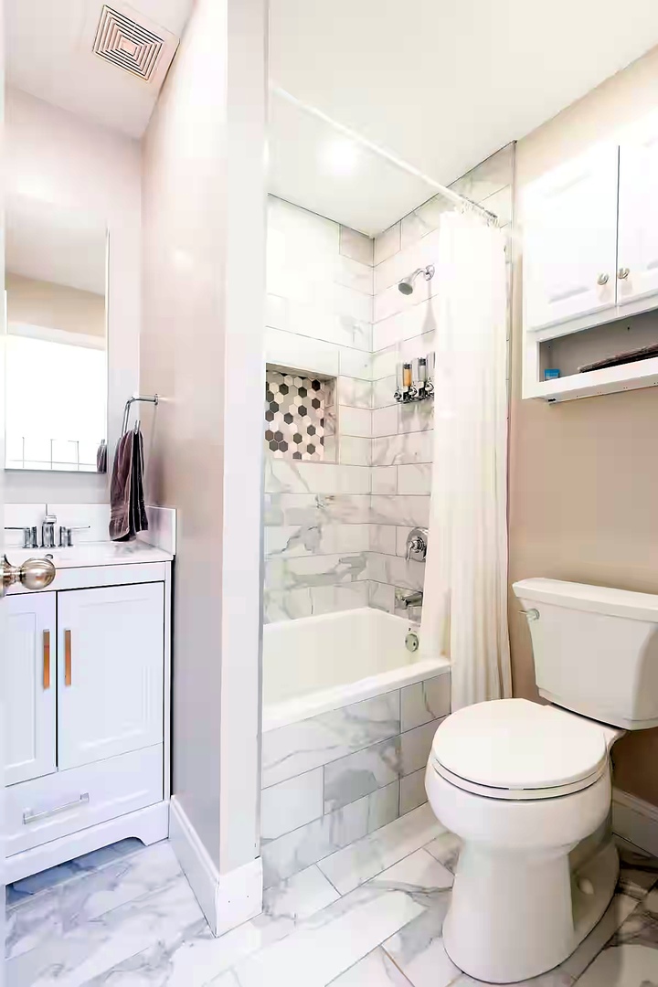1427 North Mohawk Street Chicago, IL 60610 - Photo 52 of 54 a bathroom with a sink a toilet and shower