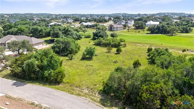 a view of a lush green field with mountains in the background