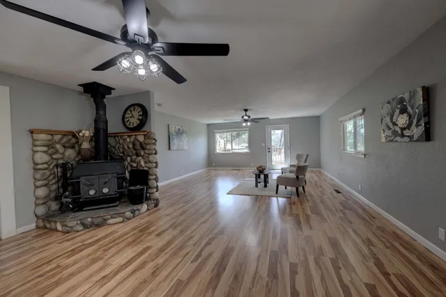 a view of a kitchen with a window