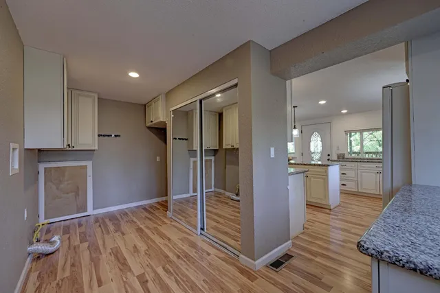 a view of an empty walk in closet