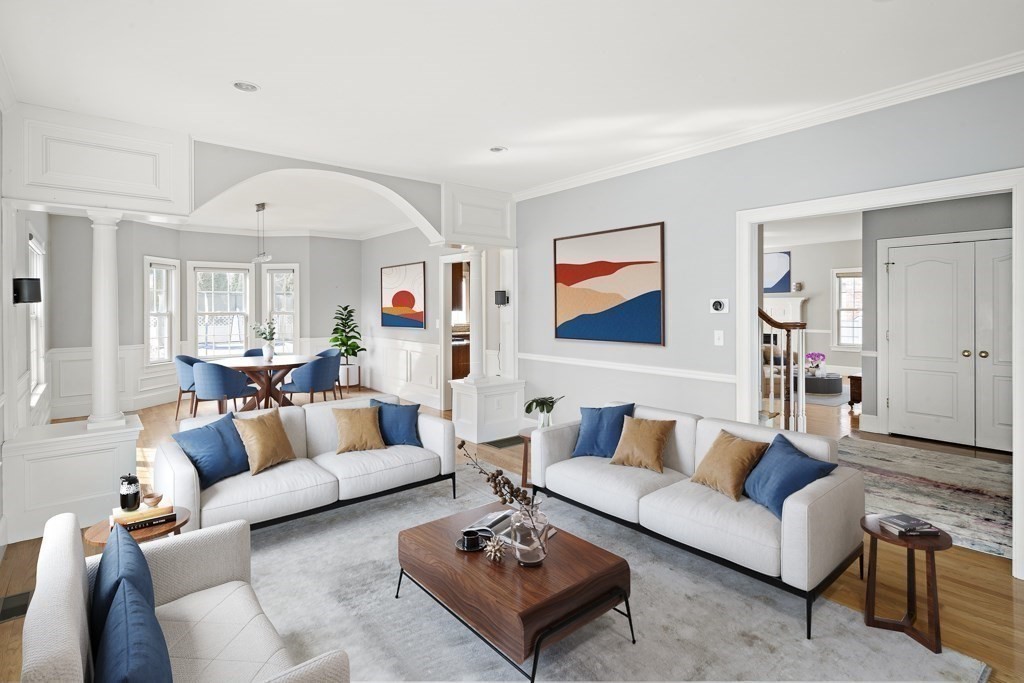 4 Colonial Drive Arlington, MA 02474 - Photo 3 of 19 a living room with furniture kitchen view and a rug