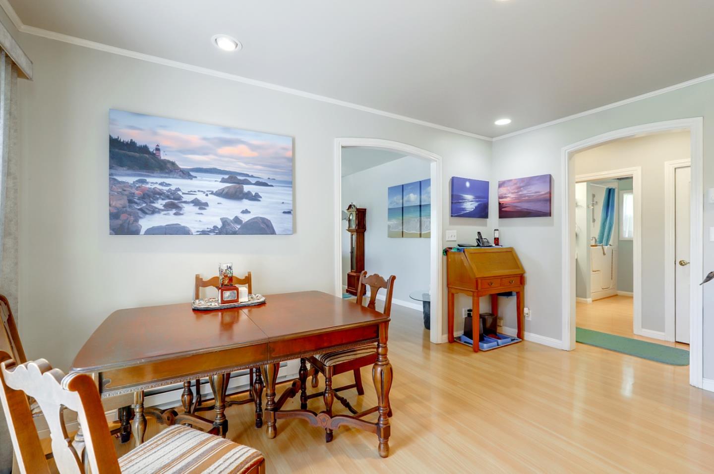 7840 Stage Road San Gregorio, CA 94074 - Photo 13 of 42 a dining room with furniture and a chandelier