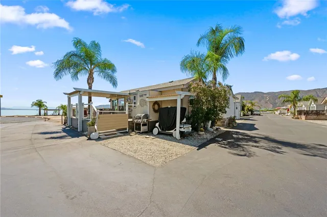 an outdoor space with seating