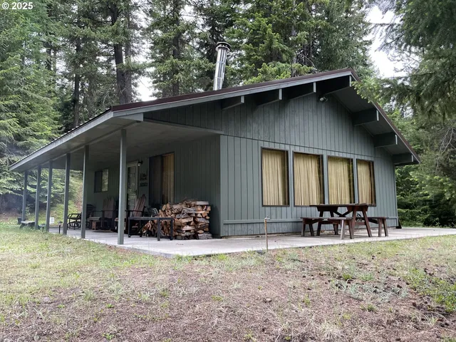 a front view of a house with patio