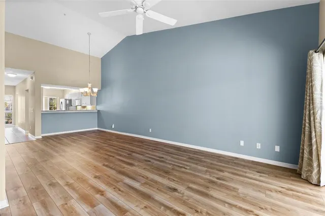 a view of wooden floor in an empty room