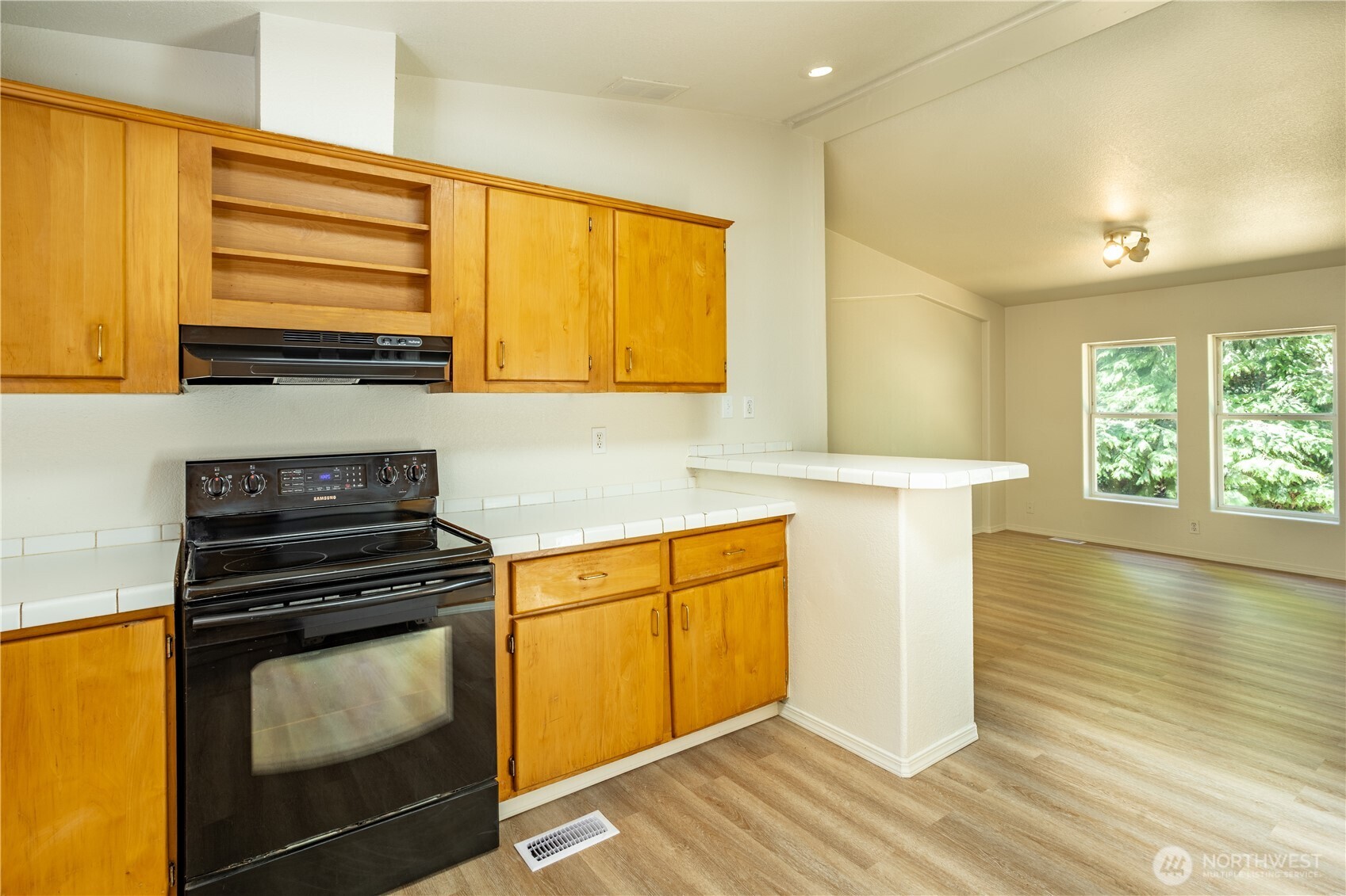 111 Spring Court Vader, WA 98593 - Photo 10 of 27 a kitchen with a stove a sink and a microwave