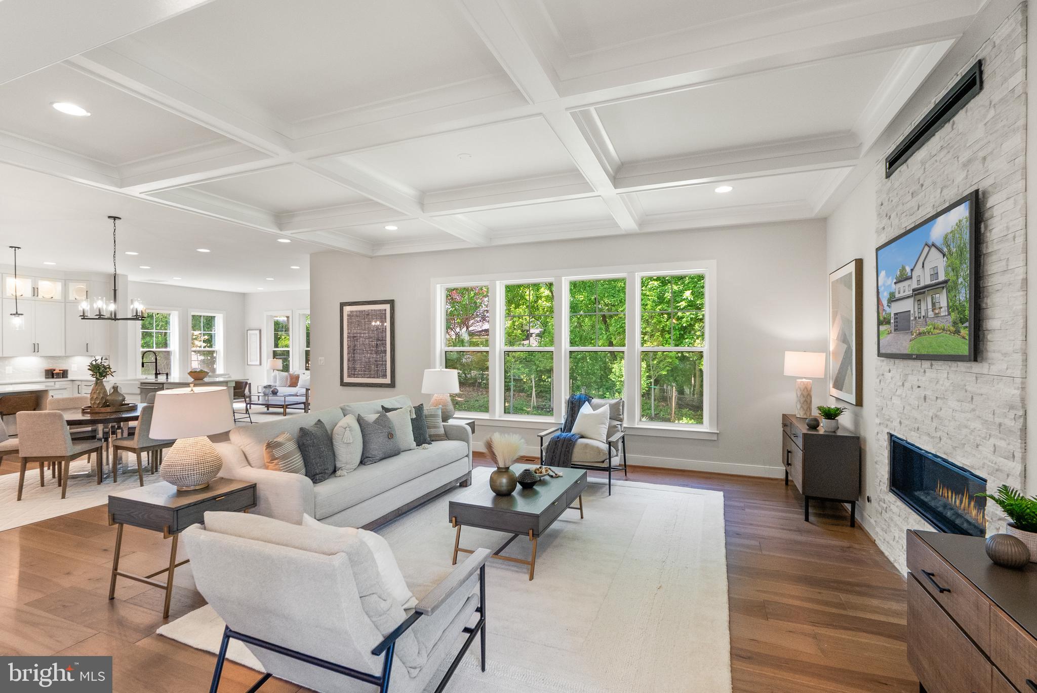 7232 Andrus Road Bethesda, MD 20817 - Photo 5 of 36 Family room w/ coffered ceilings and fireplace.