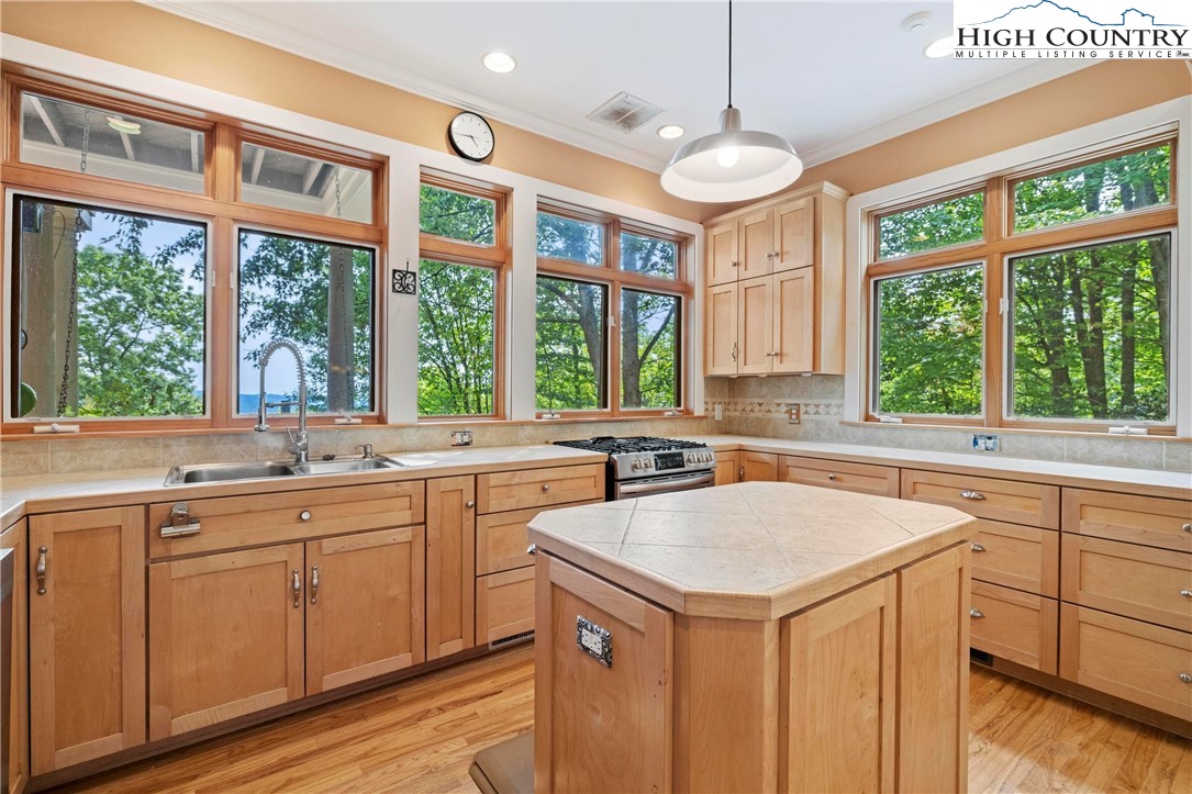 461 Summit Rise Drive Boone, NC 28607 - Photo 15 of 50 a kitchen with a stove a sink a center island and windows