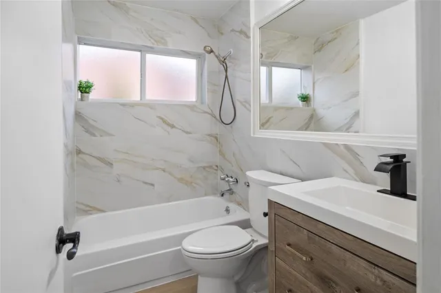 a bathroom with a sink a toilet and a bathtub