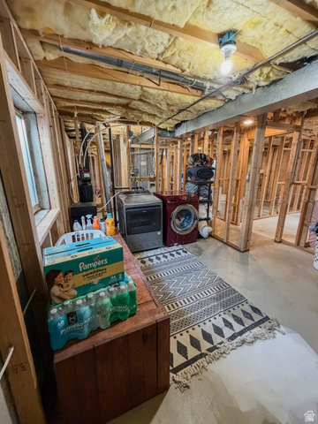 680 Timpie Road Tooele, UT 84074 - Photo 23 of 31 Unfinished basement space featuring exposed wooden framing, visible insulation, and concrete flooring