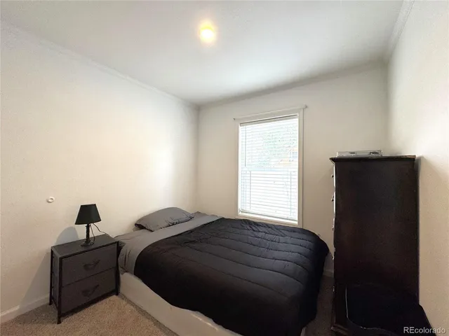 a bedroom with a bed and a closet