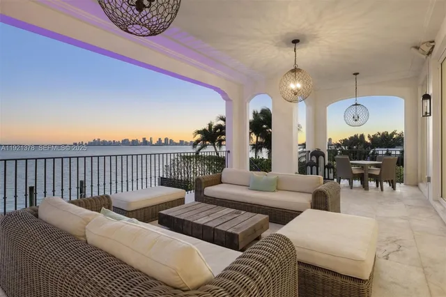 a view of a city with a large ocean