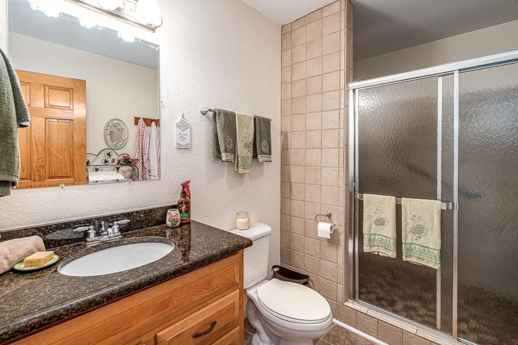 210 Pin Oak Ridge Murphy, NC 28906 - Photo 19 of 51 a bathroom with a granite countertop sink a toilet and shower