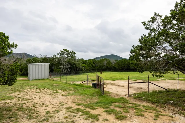 a view of a garden with a slide