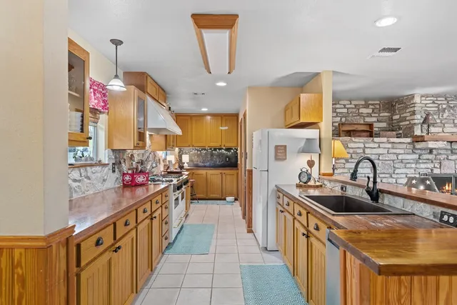 a kitchen with lots of counter top space