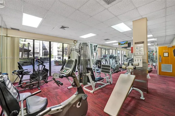 a view of a room with gym equipment