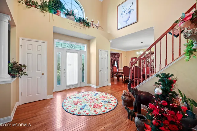 a view of a chandelier and entryway